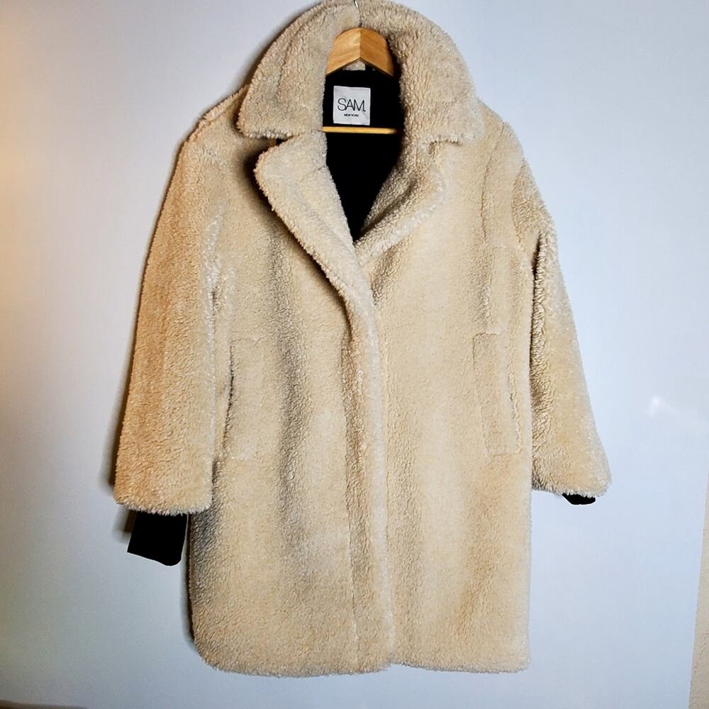 SAM. Womens Ivory Sherpa longline Outerwear Teddy Coat Size Large